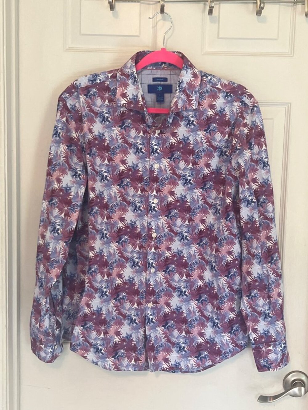 Egara Purple Non-Iron Floral Men's Button Down Long Sleeve Shirt Large